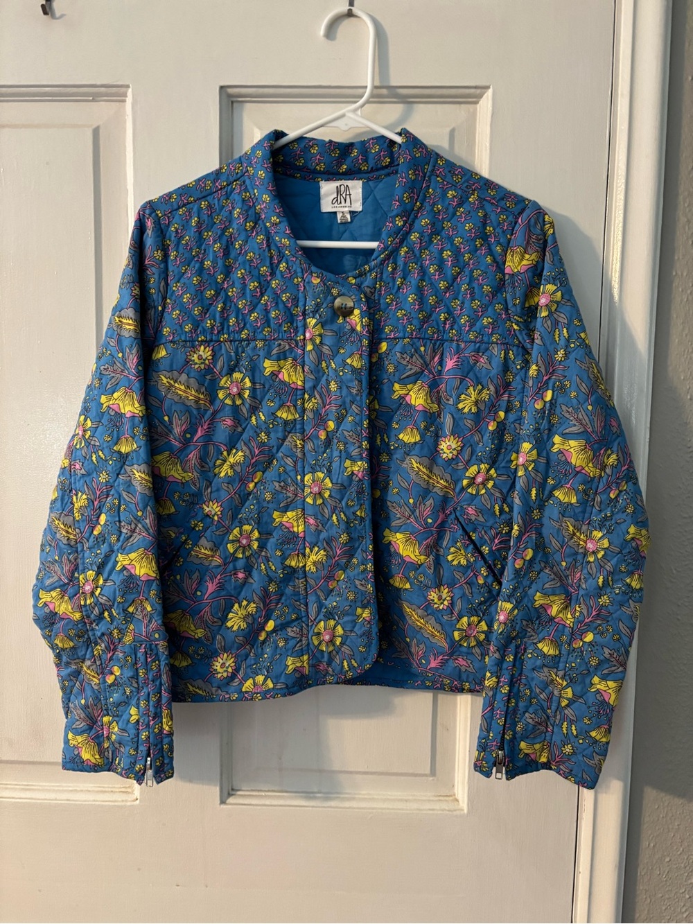 dRA Los Angeles Anthropologie Women's Floral Quilted Jacket Blue, Size S